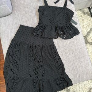 NWT House of Harlow 1960 Black Eyelet Skirt Set
